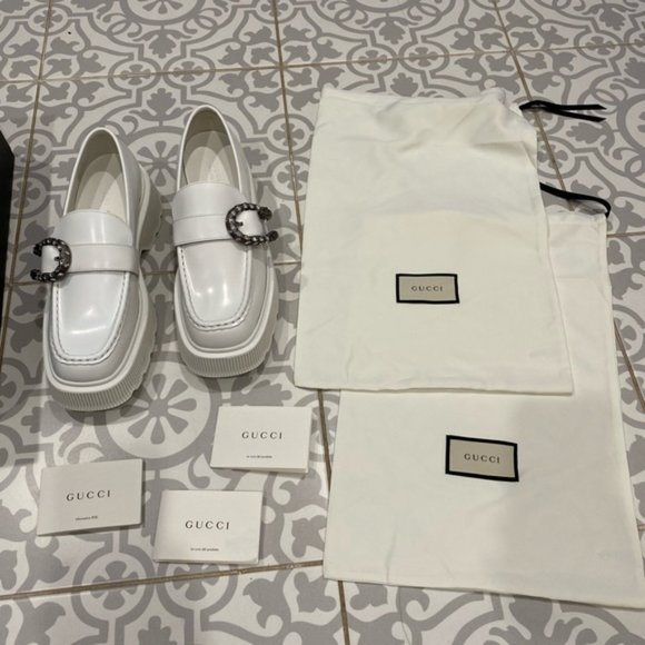 Gucci Dionysus White Leather Loafers Size 41 - Picture 6 of 12